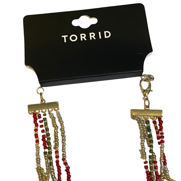 Torrid Multilayer Beaded Tassel Gold Red Green Necklace NWT - Picture 3 of 5